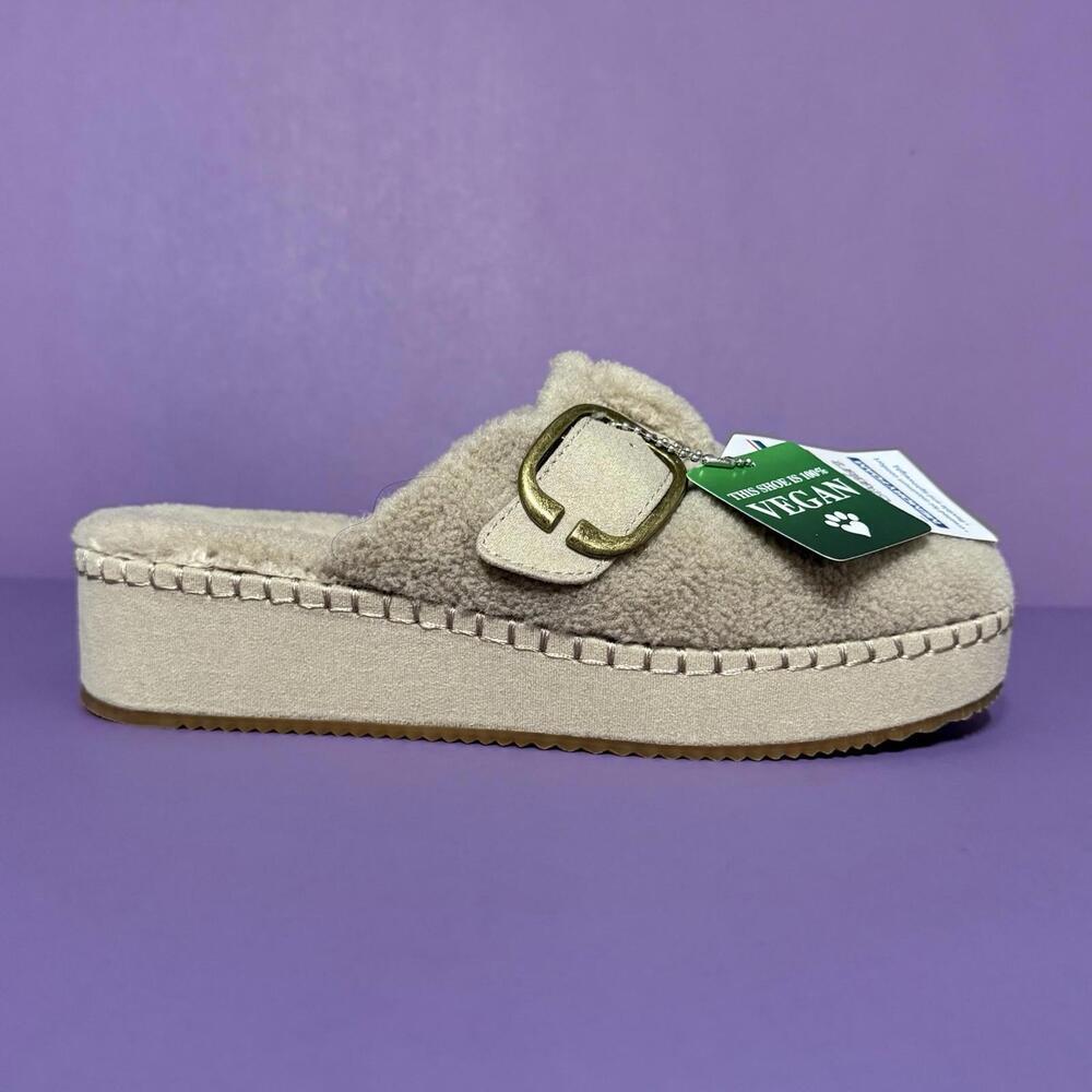 BOBS by Skechers Faux Fur Taupe Platform Slippers Vegan 114558 Women’s 8 - Picture 4 of 11